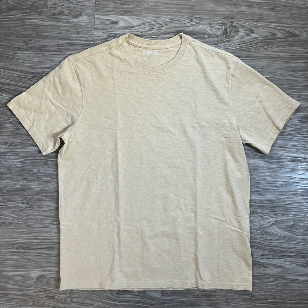American Giant Mens Tan Beige Slub Cotton Short Sleeve Crew Neck T-Shirt Size L